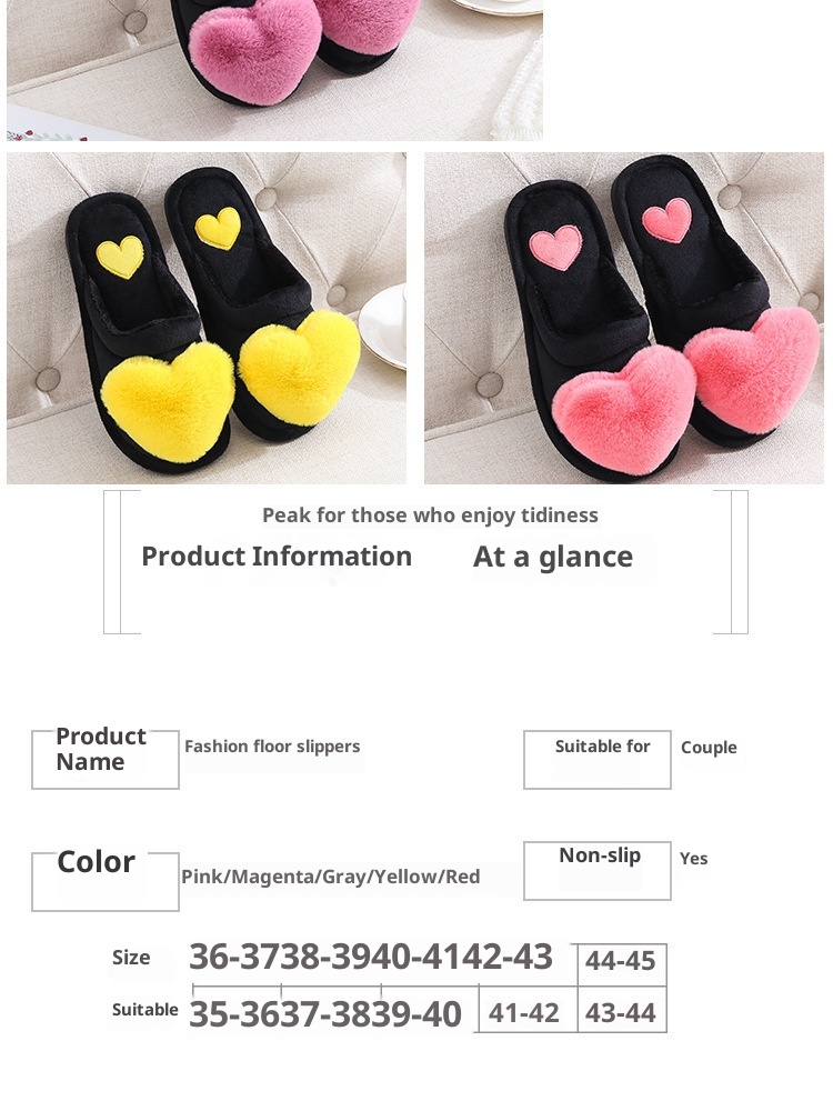 Chaussons d'intérieur Zees pour la Saint-Valentin, automne-hiver, en coton, motif dessin animé, antidérapants et chauds, style femme, avec grand cœur, pour la maternité._voghion.com