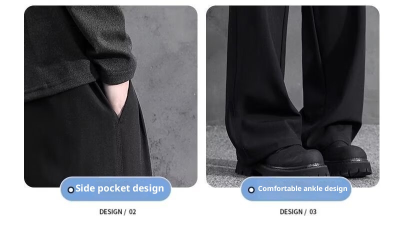 jongen Zwarte rechte losse jurk voor heren met gedrapeerd effect Zomer ijs zijde casual Amerikaanse stijl hoge taille pak broek_voghion.com