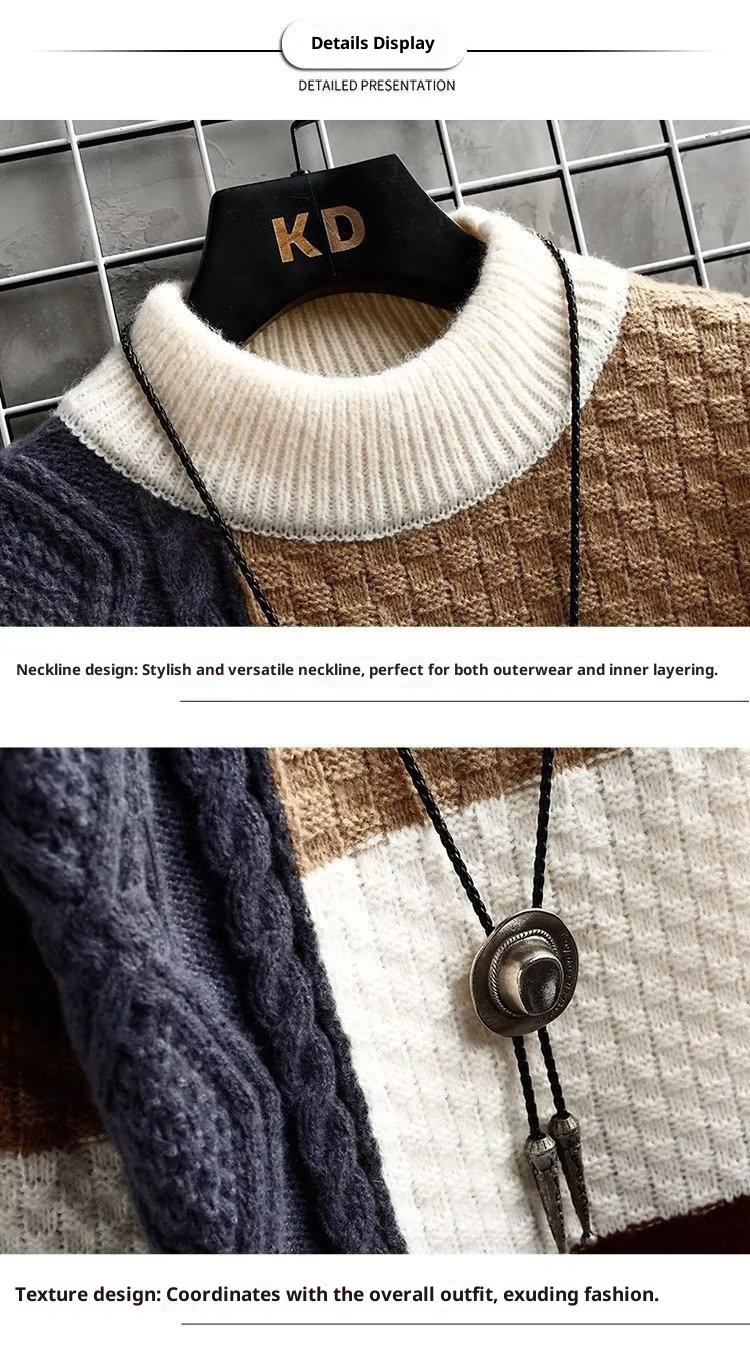 ragazzo Ragazzo Ragazzo Ragazzo 2024 Nuovo Maglione da Uomo Autunno Inverno Stile Giapponese Patchwork Ispessito Coreano Trendy Maglia Base Camicia Per Uomo_voghion.com