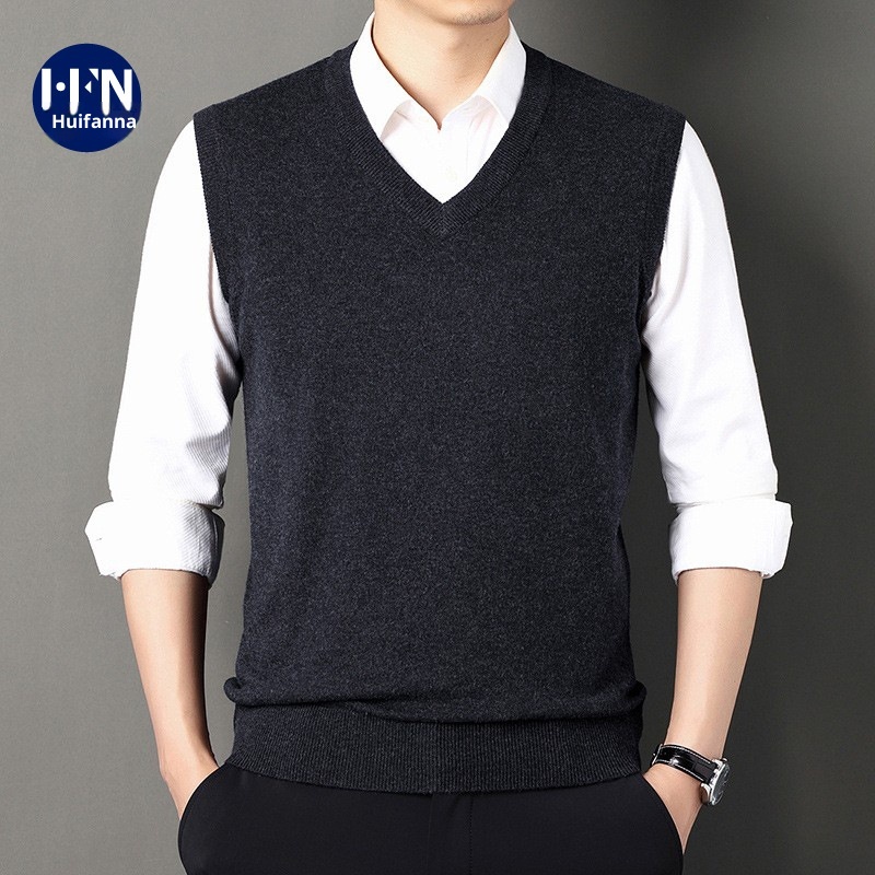 boy Boy Boy Boy Autumn Winter Wool Knitted Men's V-Neck Base Shirt Dad's Sleeveless Vest Sweater Casual Style_voghion.com