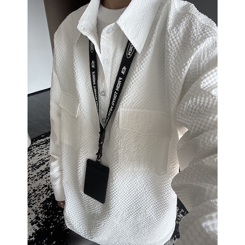 Koszulka polo z długim rękawem w kolorze granatowym z gazy bąbelkowej dla mężczyzn, wysokiej jakości, stylowa i wygodna, robocza_voghion.com