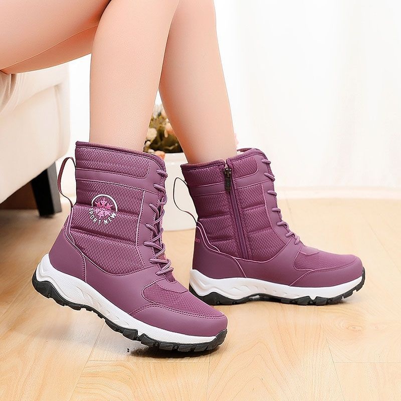 Zees Winter Outdoor Snowboots Dames, Halfhoog, Antislip, Waterdicht, Warme Skischoenen, Grote Maat Katoen Voor Noordoost, Reizen_voghion.com