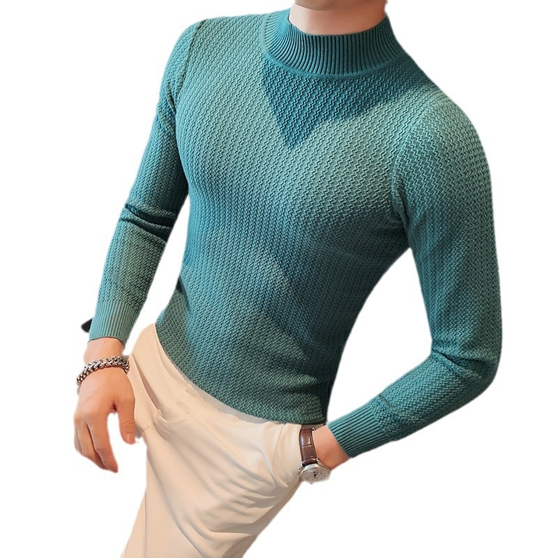 boy Boy Boy Half Turtleneck Sweater Autumn Winter 2023 New Hot High-end Mid-neck Knitted Base Shirt Men's Style_voghion.com