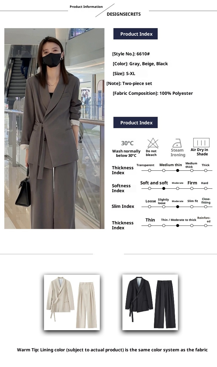 Ensemble deux pièces élégant et raffiné pour femme, collection printemps 2024, style coréen déesse. Veste blazer et pantalon décontractés._voghion.com