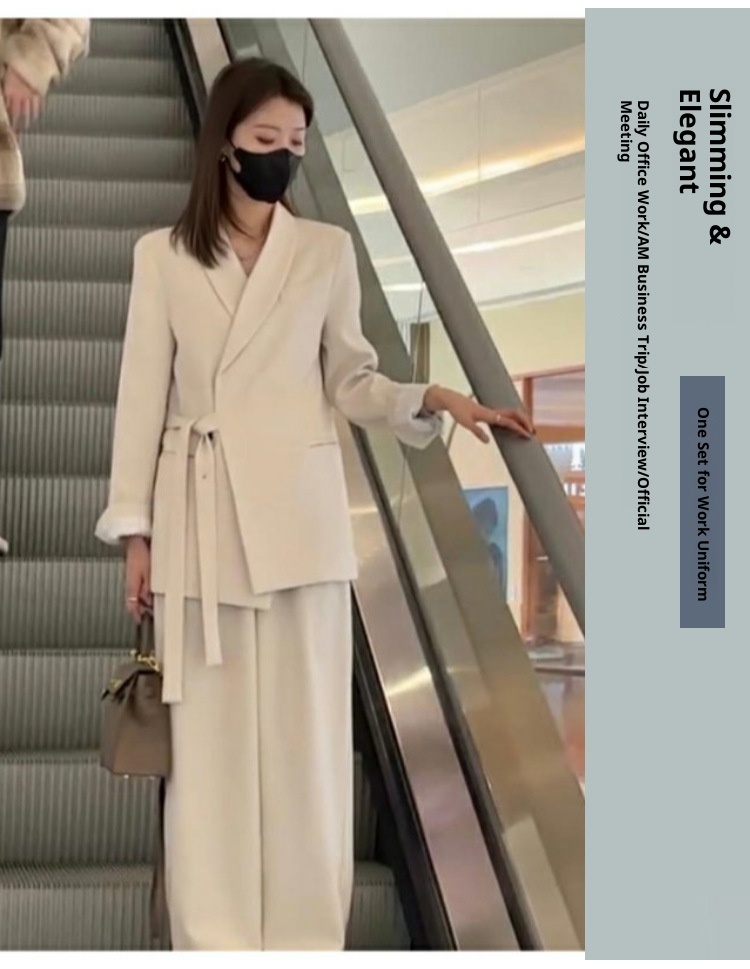 Ensemble deux pièces élégant et raffiné pour femme, collection printemps 2024, style coréen déesse. Veste blazer et pantalon décontractés._voghion.com