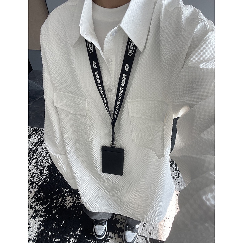 Koszulka polo z długim rękawem w kolorze granatowym z gazy bąbelkowej dla mężczyzn, wysokiej jakości, stylowa i wygodna, robocza_voghion.com