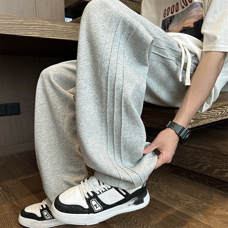 boy Plu Size Pure Cotton Gray Sweatpant Men Summer Thin Straight American Style Trendy Looe Men' Sport Caual Long_voghion.com