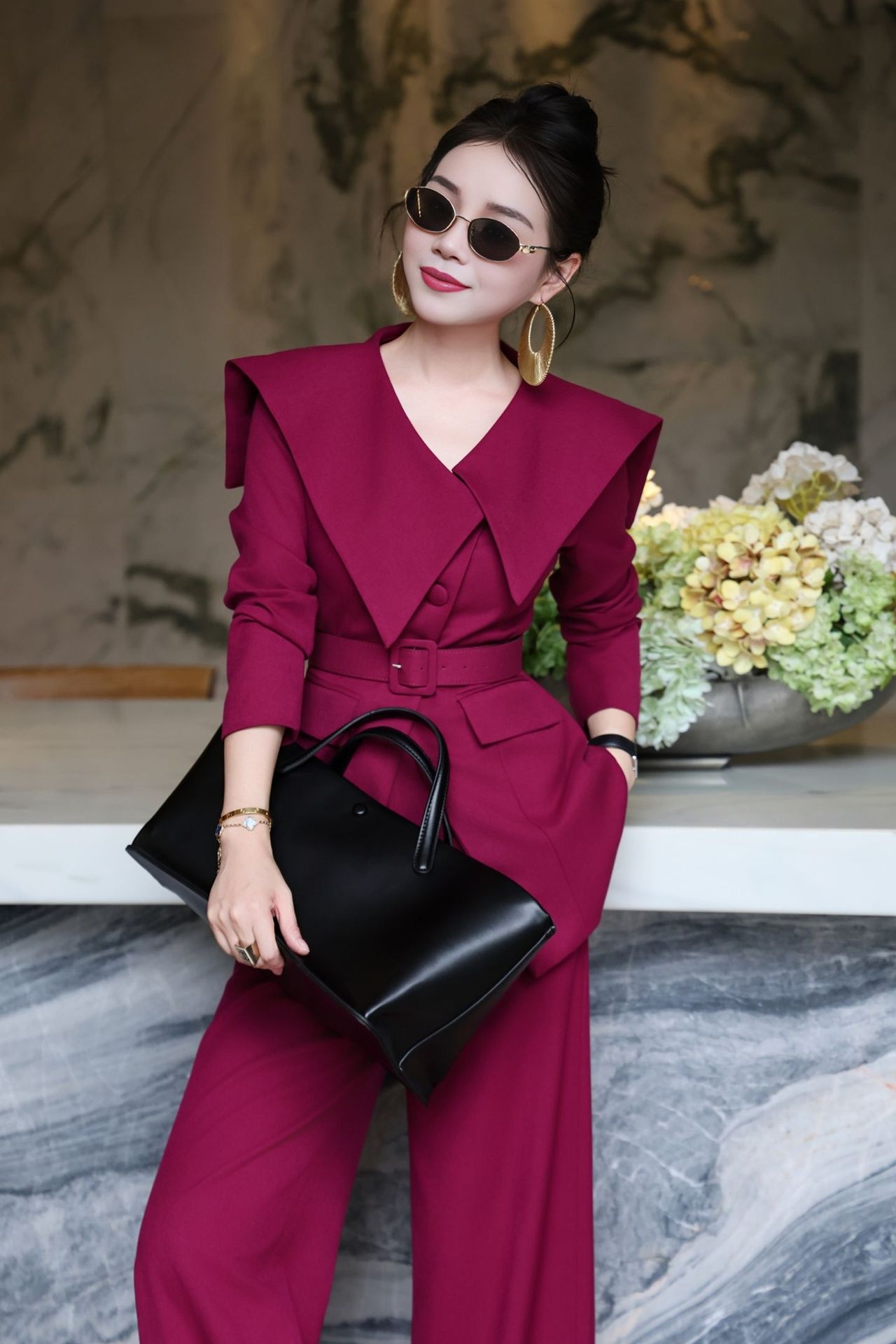 ragazza Ragazza 2025 Elegante abito professionale elegante da donna mondana matura Design Sse Niche Scialle Cravatta Blazer Pantaloni a gamba larga Set due pezzi per_voghion.com