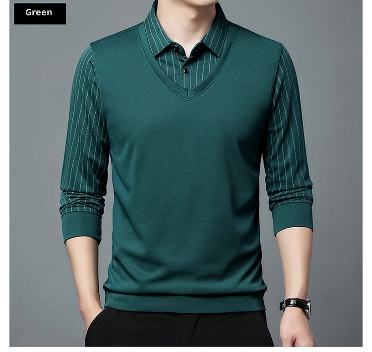 Ensemble deux pièces garçon, chemise courte, t-shirt à col, manches longues, pull tricoté printemps automne, sous-vêtement ample style papa_voghion.com