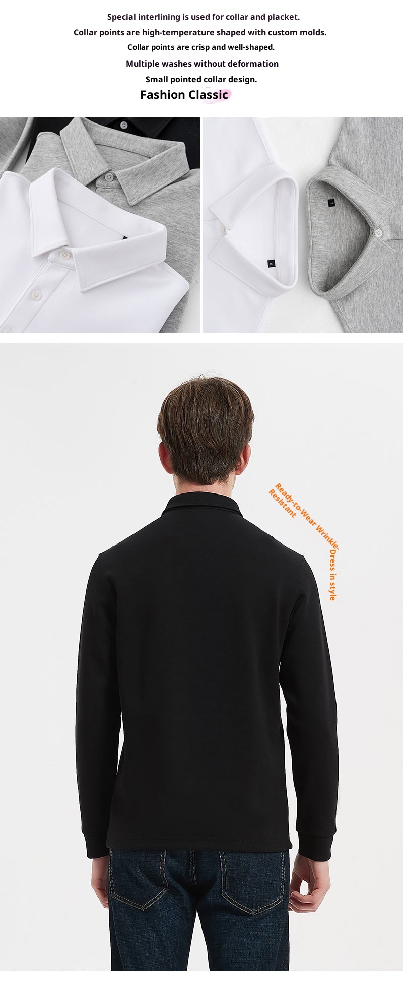 Polo da uomo in cotone Xinjiang spesso unisex con colletto a maniche lunghe e strato d'aria da 300 g di alta qualità_voghion.com