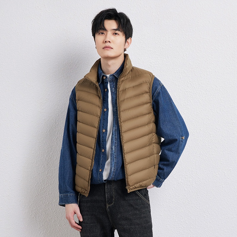 ragazzo 2025 autunno inverno nuova versione coreana leggero gilet con colletto rialzato giacca da uomo taglia forte 90 piumino d'anatra bianco Pinghu_voghion.com