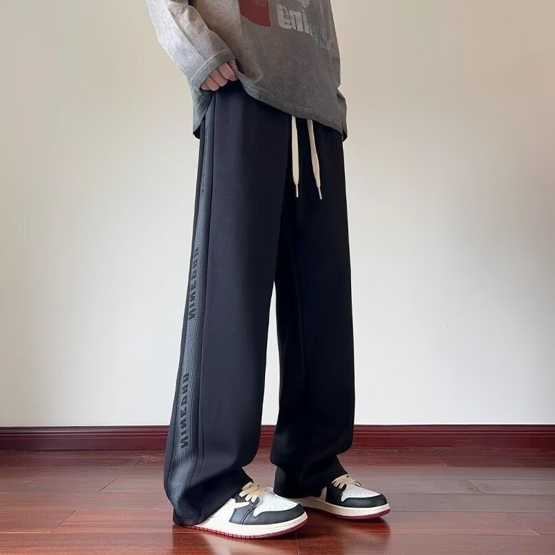 boy American Style Gray Men's Simple Sweatpants 2025 New Cotton Casual Pants Loose Straight-Leg Sports Trousers_voghion.com