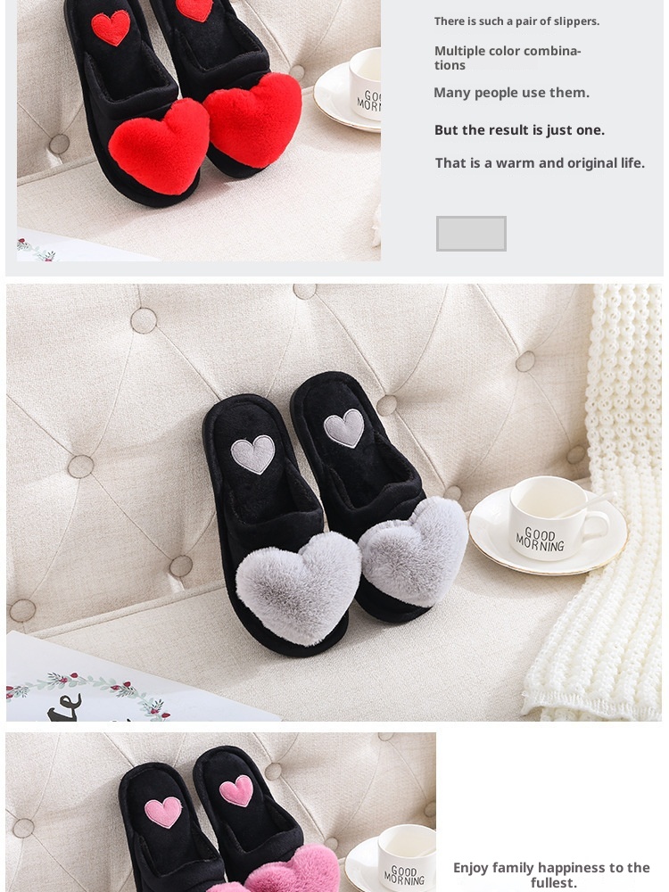 Chaussons d'intérieur Zees pour la Saint-Valentin, automne-hiver, en coton, motif dessin animé, antidérapants et chauds, style femme, avec grand cœur, pour la maternité._voghion.com