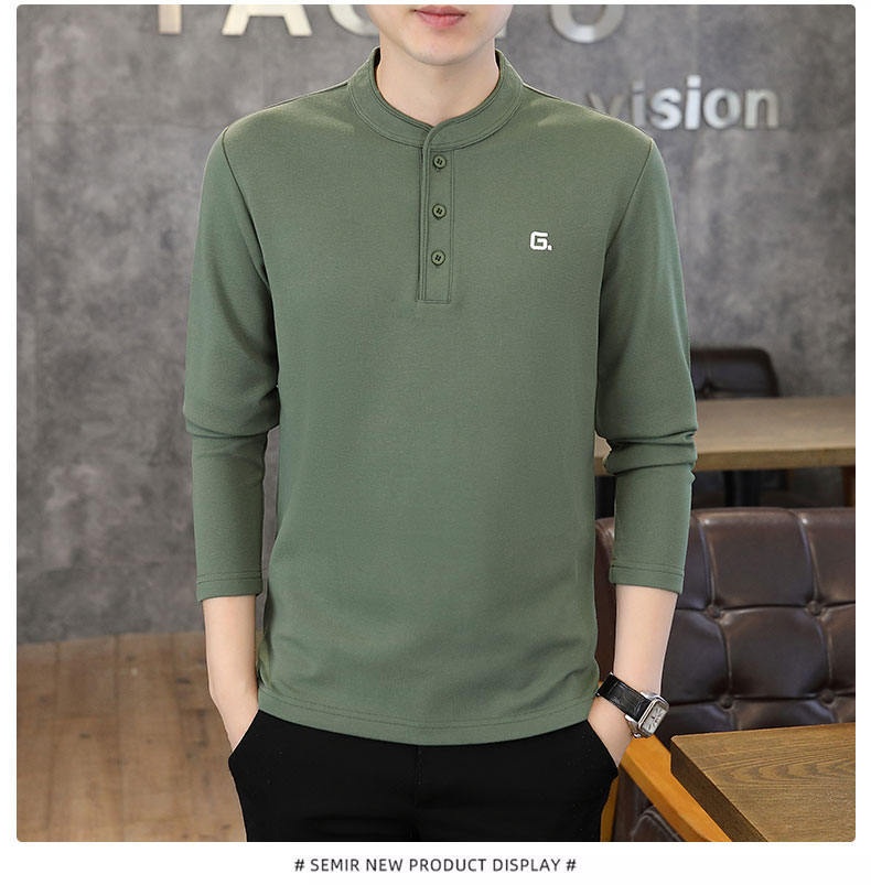 QFV507045555501<2 Data Style Maglietta a maniche lunghe da uomo con colletto cubano, tre bottoni e perline, autunno 2024, nuovo strato di base_voghion.com