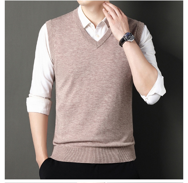 boy Boy Boy Boy Autumn Winter Wool Knitted Men's V-Neck Base Shirt Dad's Sleeveless Vest Sweater Casual Style_voghion.com