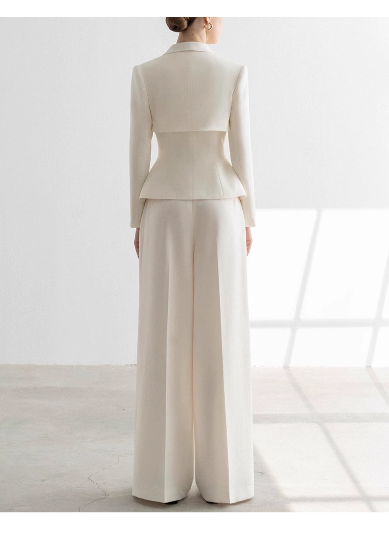 Ensemble tailleur élégant haut de gamme pour femme, pantalon droit, collection printemps-automne 2025, couleur abricot, deux pièces, style professionnel._voghion.com