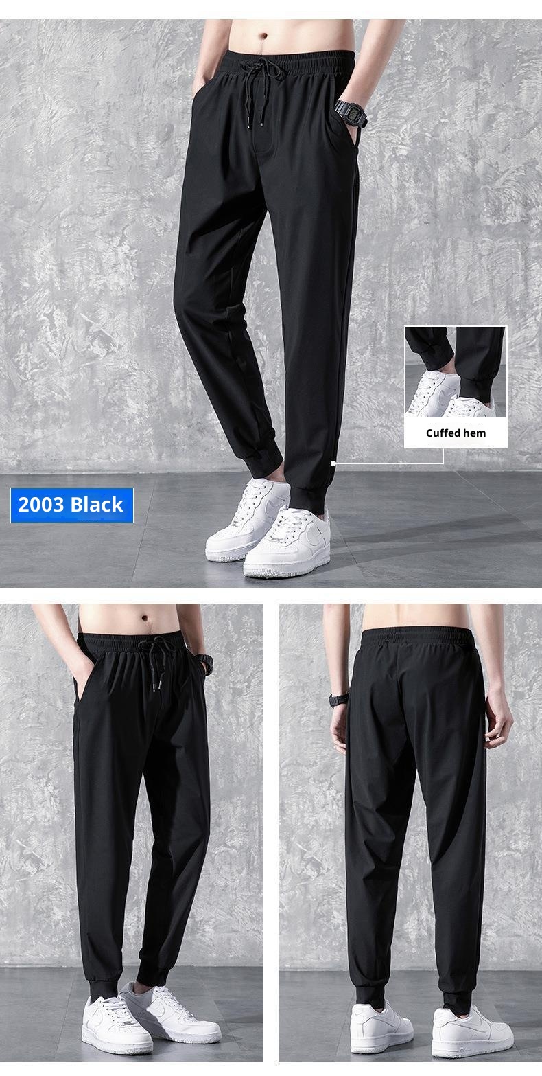 boy Men's Casual Straight-Leg Autumn Thin Long Korean Style Trendy Jogger Loose Ice Silk Sports Pants_voghion.com