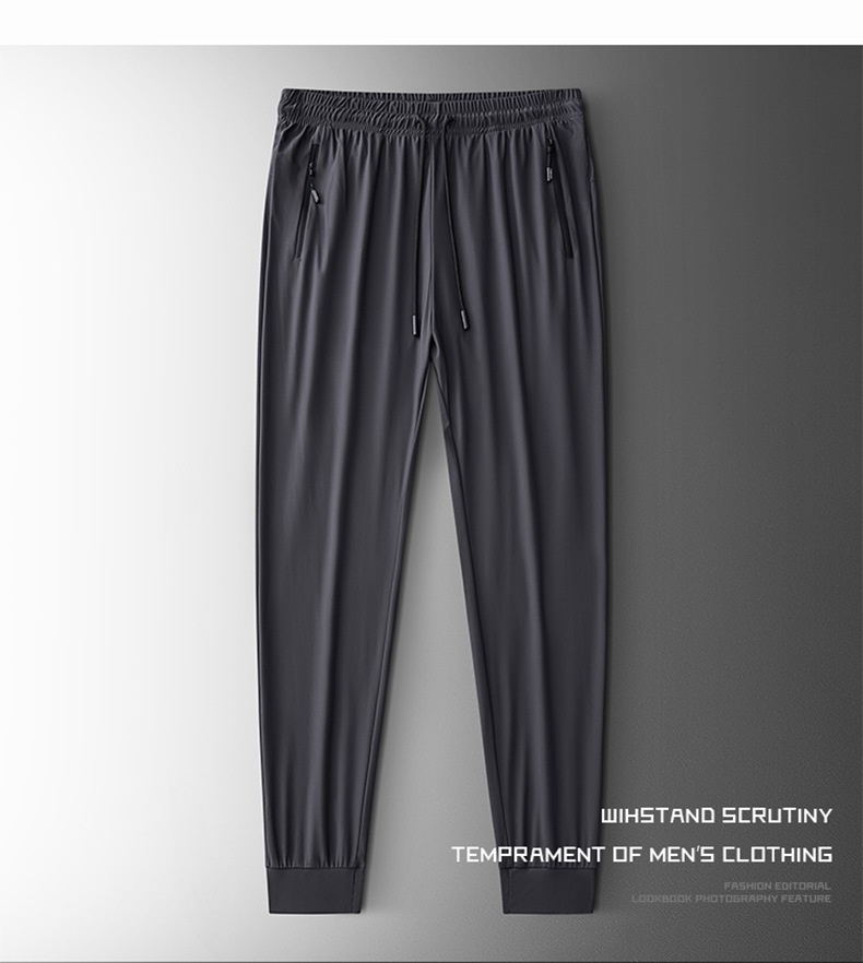 Pantaloni sportivi elastici da uomo, pantaloni estivi sottili in seta ghiacciata di grandi dimensioni, pantaloni lunghi dritti casual traspiranti ad asciugatura rapida per uomo_voghion.com