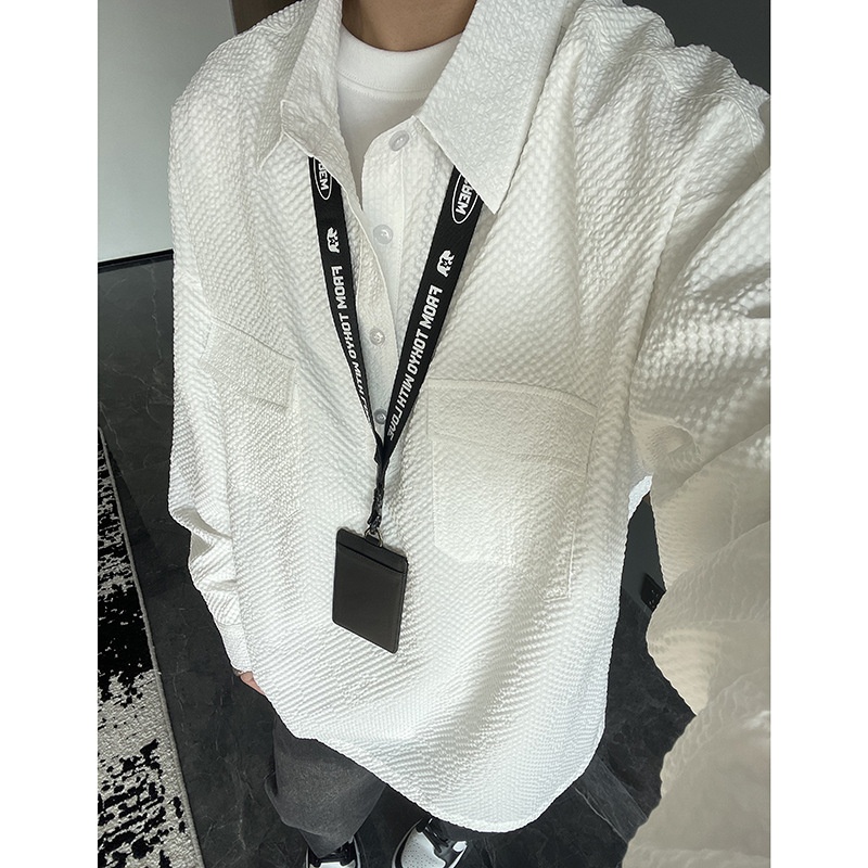 Koszulka polo z długim rękawem w kolorze granatowym z gazy bąbelkowej dla mężczyzn, wysokiej jakości, stylowa i wygodna, robocza_voghion.com