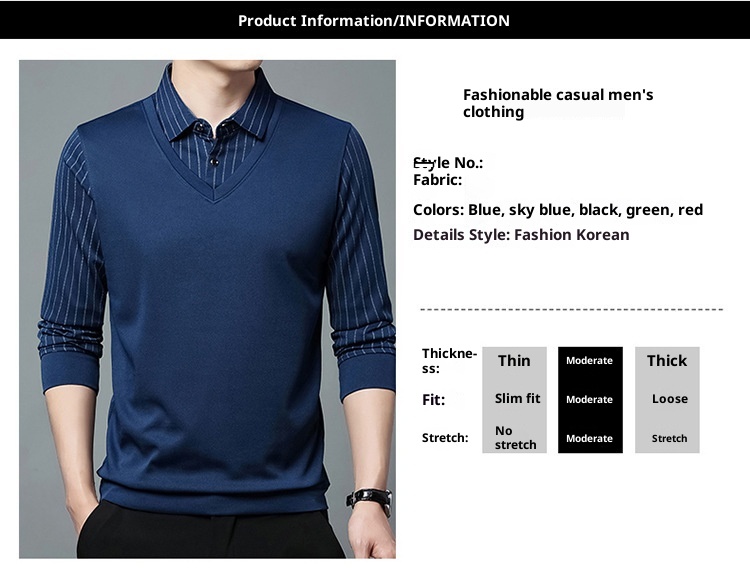 Ensemble deux pièces garçon, chemise courte, t-shirt à col, manches longues, pull tricoté printemps automne, sous-vêtement ample style papa_voghion.com