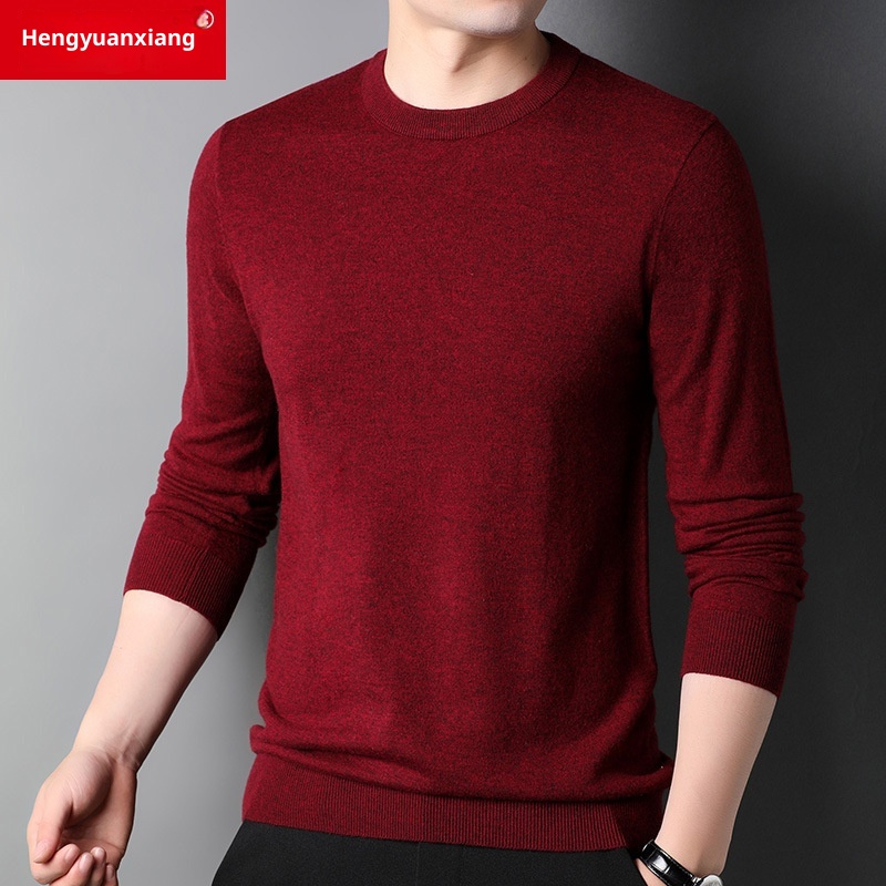 ragazzo Ragazzo Ragazzo Ragazzo Hengyuanxiang Maglione sottile in pura lana al 100% 2023 Autunno Inverno Nuovo girocollo tinta unita Camicia di base Abbigliamento da uomo_voghion.com