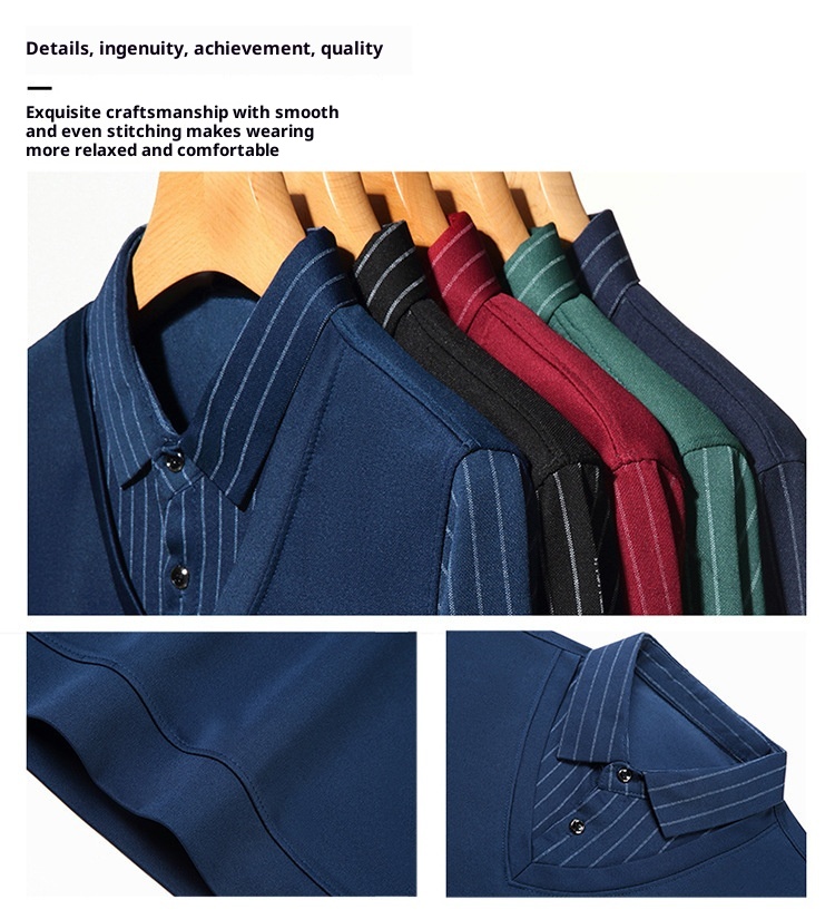 Ensemble deux pièces garçon, chemise courte, t-shirt à col, manches longues, pull tricoté printemps automne, sous-vêtement ample style papa_voghion.com