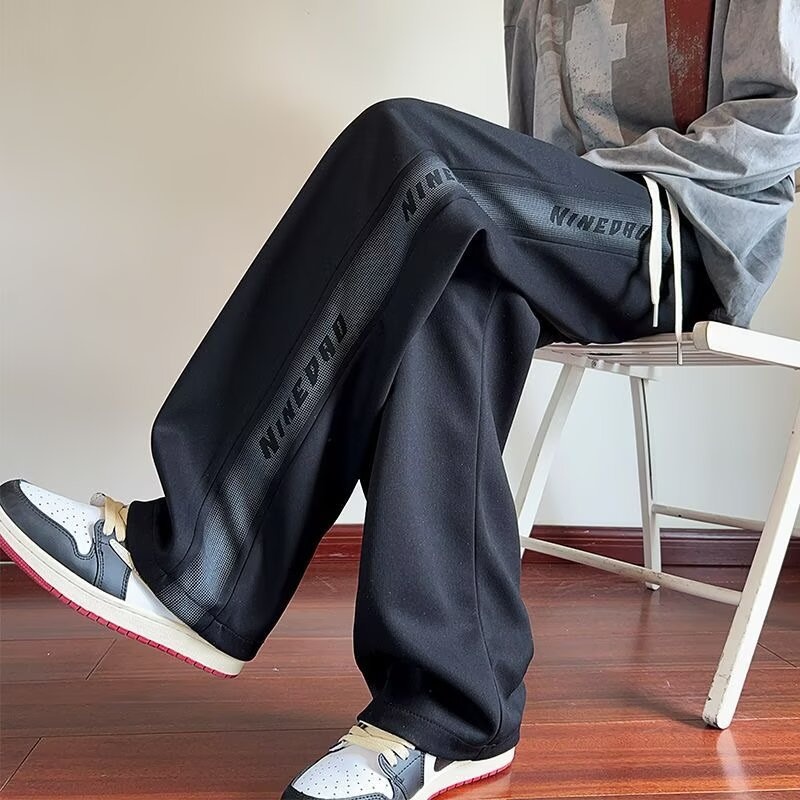 boy American Style Gray Men's Simple Sweatpants 2025 New Cotton Casual Pants Loose Straight-Leg Sports Trousers_voghion.com