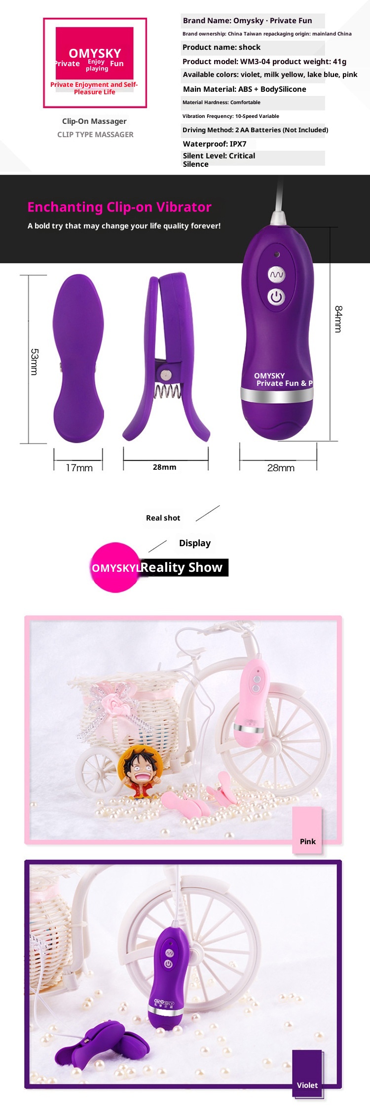 Morsetti per capezzoli shocking con punta di bellezza privata, vibratore a 10 frequenze, impermeabile, per donna_voghion.com