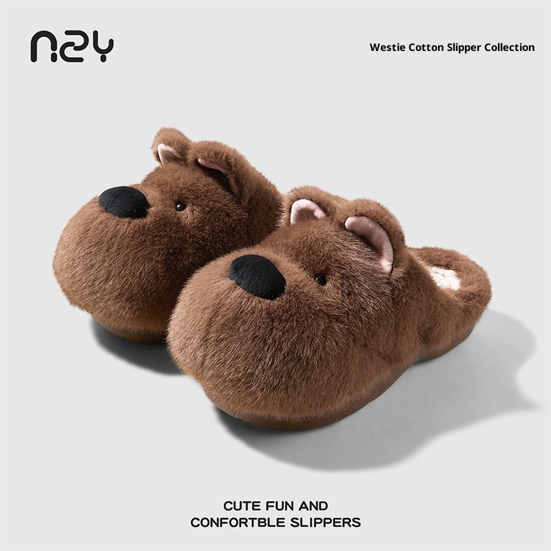 Zees Qidan Shoes Factory Cartoon Cotton For Women Winter Cute Puppy Home Indoor Plush Warm Non-Slip Furry Slippers_voghion.com