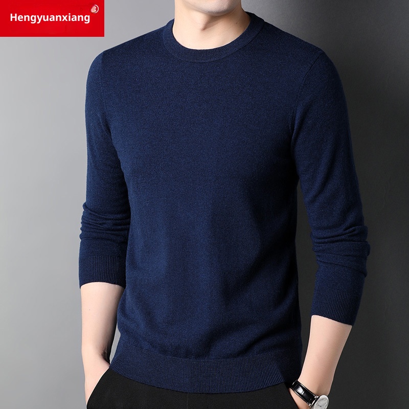 ragazzo Ragazzo Ragazzo Ragazzo Hengyuanxiang Maglione sottile in pura lana al 100% 2023 Autunno Inverno Nuovo girocollo tinta unita Camicia di base Abbigliamento da uomo_voghion.com