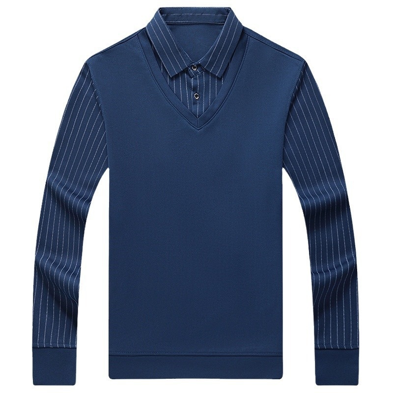 Ensemble deux pièces garçon, chemise courte, t-shirt à col, manches longues, pull tricoté printemps automne, sous-vêtement ample style papa_voghion.com