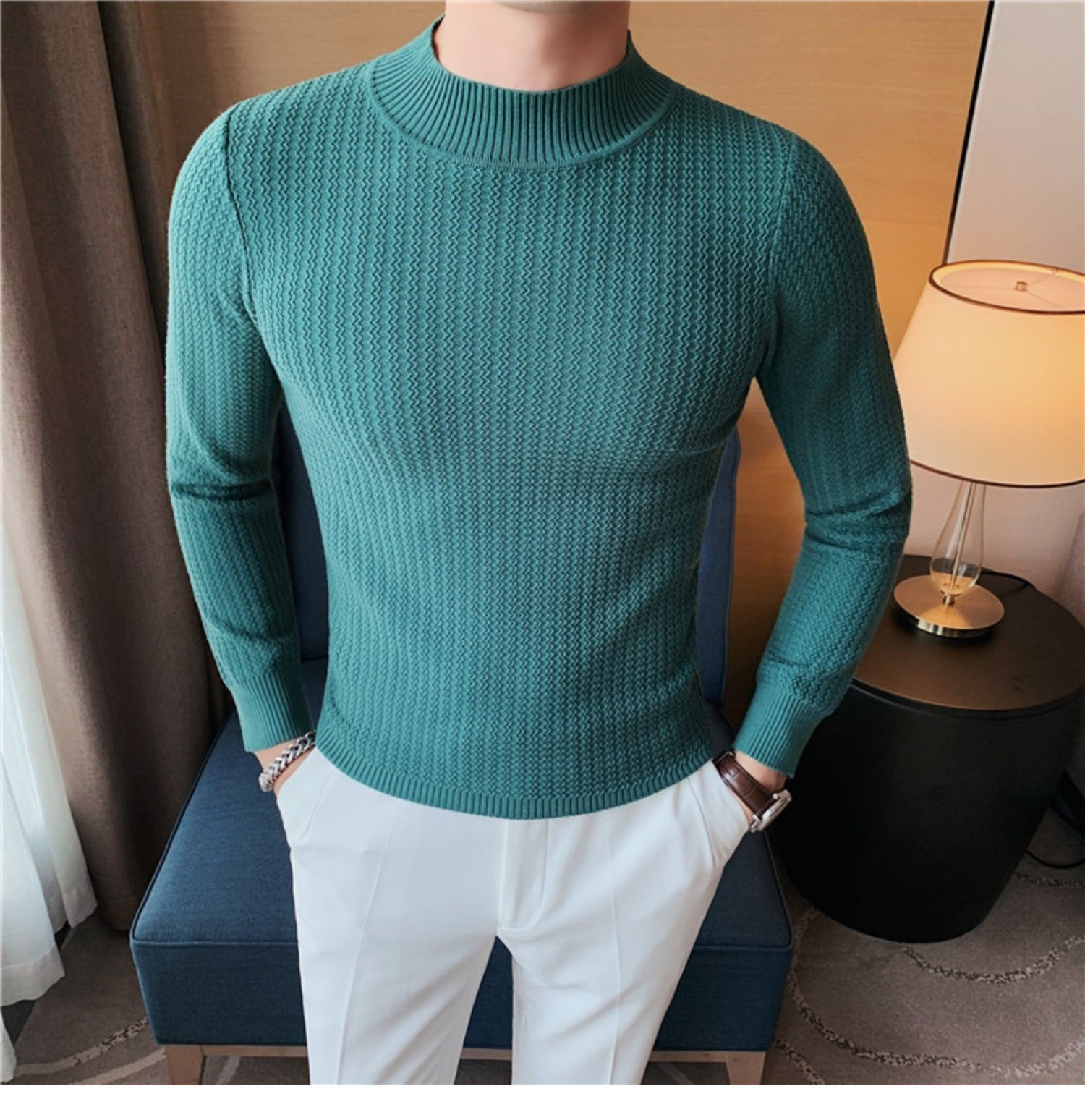 boy Boy Boy Half Turtleneck Sweater Autumn Winter 2023 New Hot High-end Mid-neck Knitted Base Shirt Men's Style_voghion.com