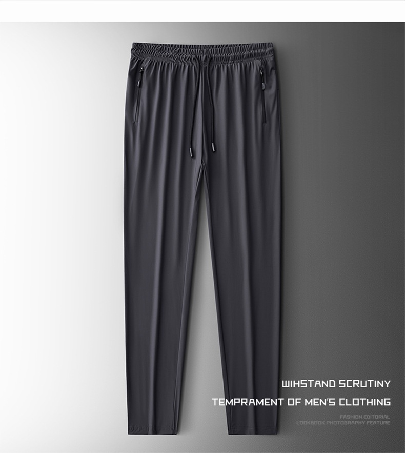 Pantaloni sportivi elastici da uomo, pantaloni estivi sottili in seta ghiacciata di grandi dimensioni, pantaloni lunghi dritti casual traspiranti ad asciugatura rapida per uomo_voghion.com