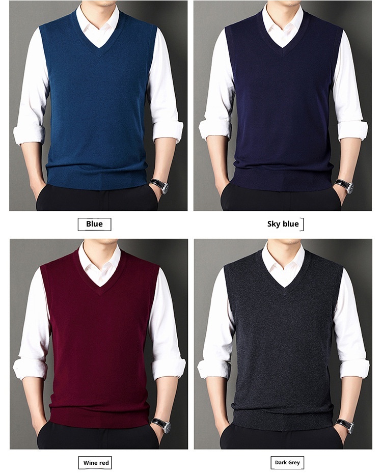 boy Boy Boy Boy Autumn Winter Wool Knitted Men's V-Neck Base Shirt Dad's Sleeveless Vest Sweater Casual Style_voghion.com