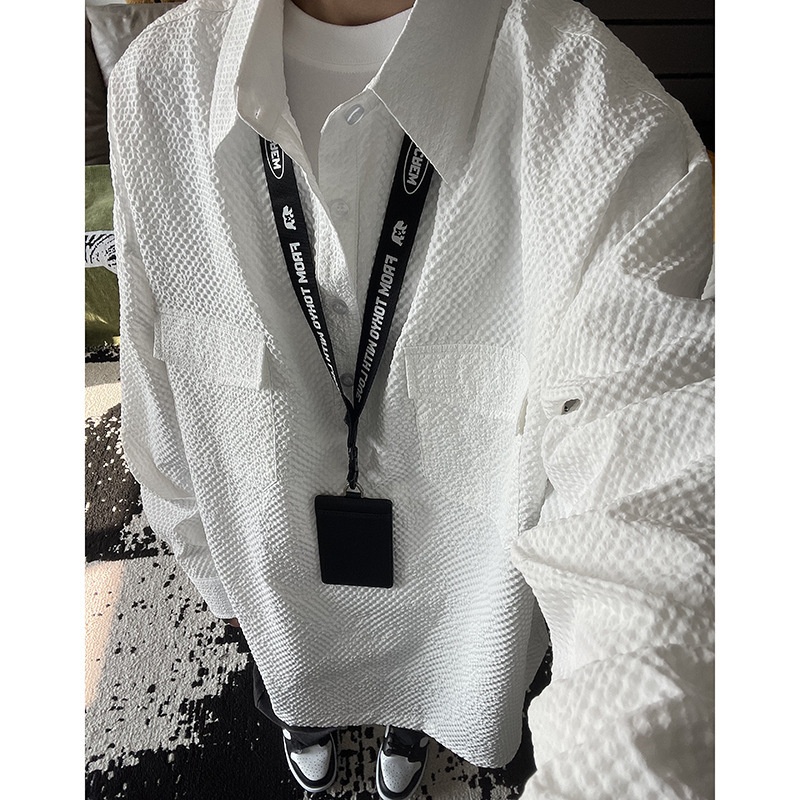 Koszulka polo z długim rękawem w kolorze granatowym z gazy bąbelkowej dla mężczyzn, wysokiej jakości, stylowa i wygodna, robocza_voghion.com