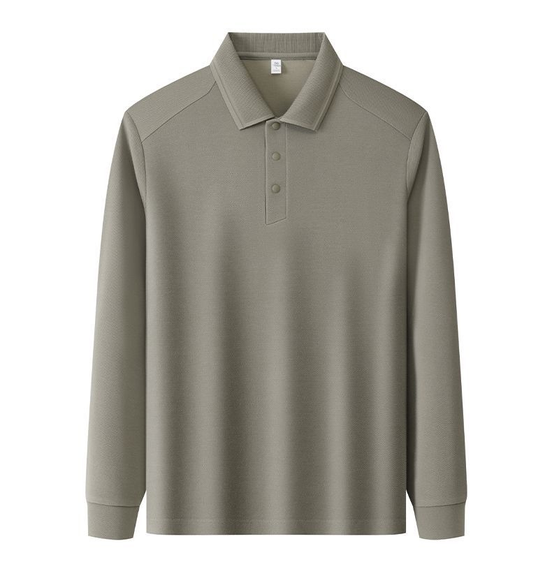 Polohemd für Herren aus Maulbeerseide und Wolle, langärmlig, schlicht, einfarbig, mit Umlegekragen_voghion.com