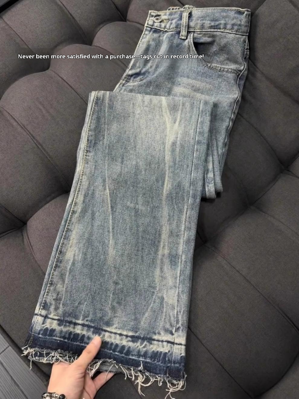 boy Boy American Retro Cat Scratch Jeans For Men, Summer Thin Cleanfit Slim Pants, High Street Flared Straight Long Pants_voghion.com