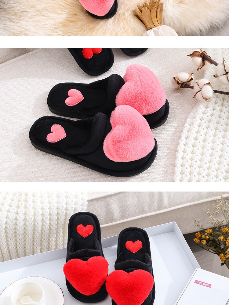 Chaussons d'intérieur Zees pour la Saint-Valentin, automne-hiver, en coton, motif dessin animé, antidérapants et chauds, style femme, avec grand cœur, pour la maternité._voghion.com