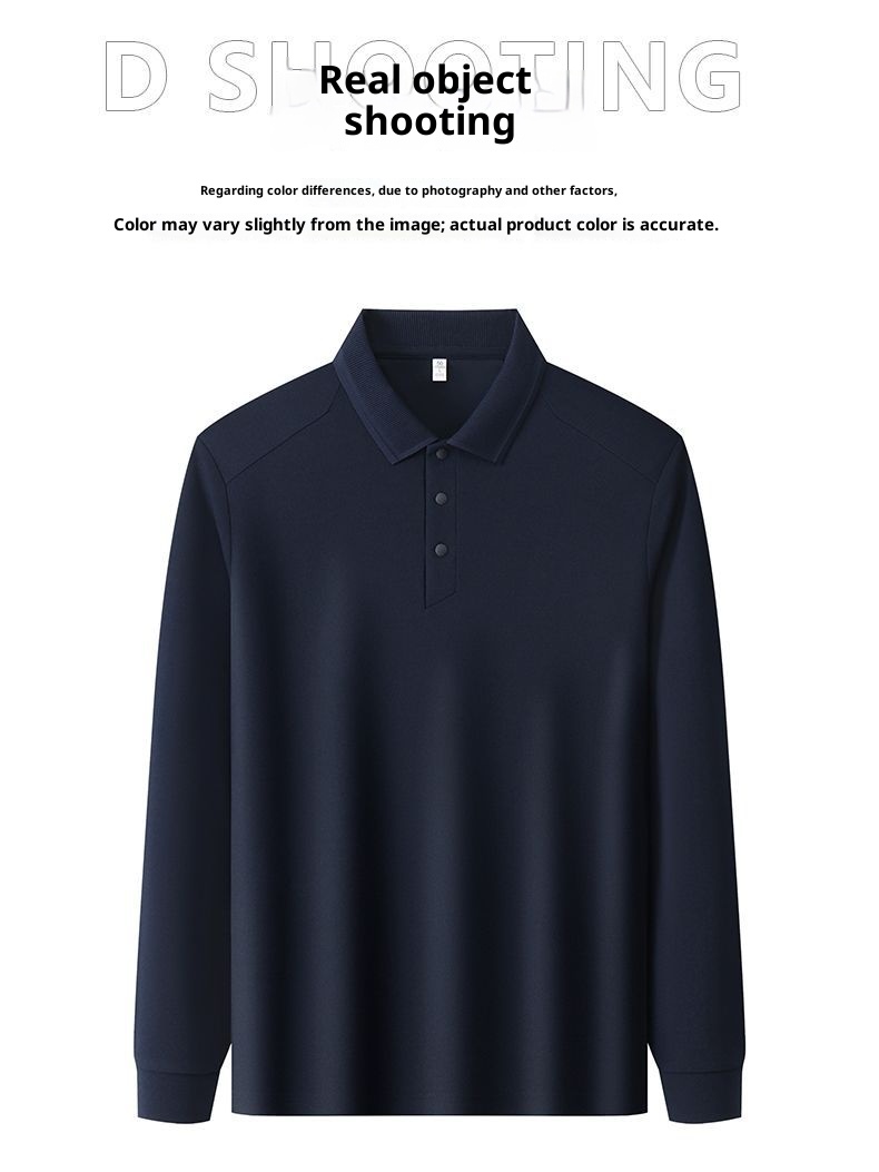 Polohemd für Herren aus Maulbeerseide und Wolle, langärmlig, schlicht, einfarbig, mit Umlegekragen_voghion.com