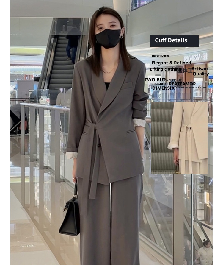 Ensemble deux pièces élégant et raffiné pour femme, collection printemps 2024, style coréen déesse. Veste blazer et pantalon décontractés._voghion.com