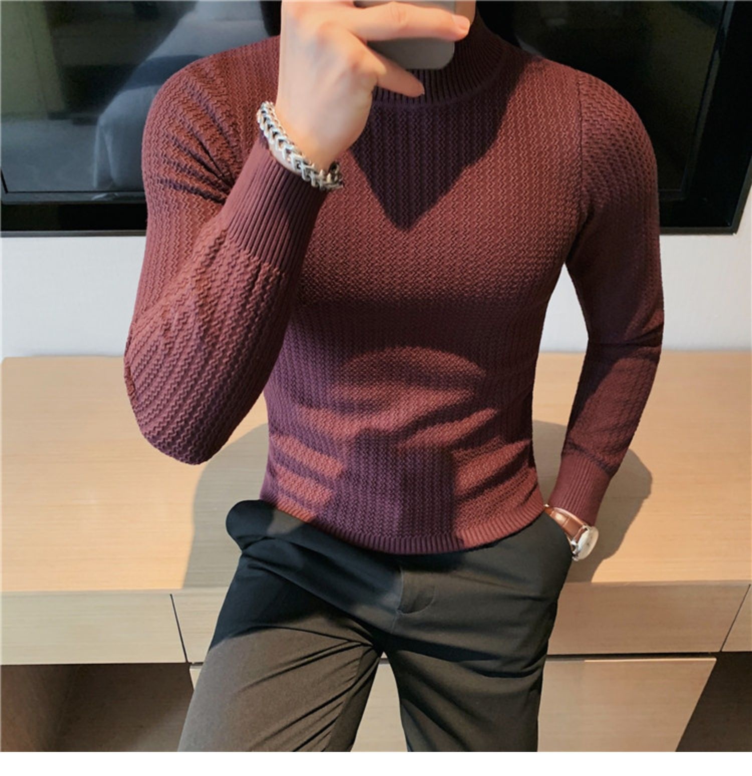 boy Boy Boy Half Turtleneck Sweater Autumn Winter 2023 New Hot High-end Mid-neck Knitted Base Shirt Men's Style_voghion.com