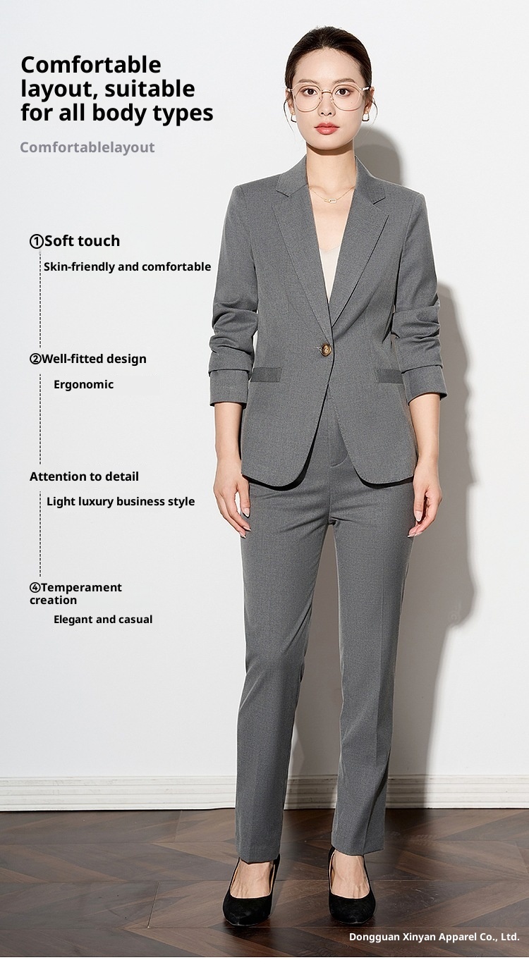 girl Girl Gray Professional Suit Set For Women, Autumn And Winter New Business Workwear, Property Sales Work Uniform, Commuting_voghion.com