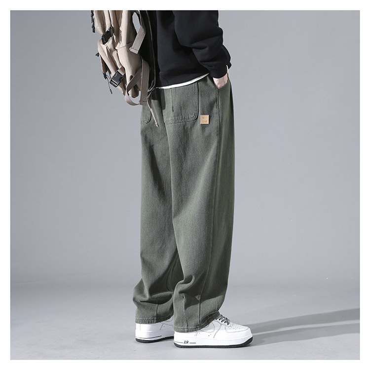 boy Shanggu Men's Autumn New High Street Draped Loose Straight-Leg Sports Sweatpants Gray Wide-Leg Fleece-Lined Casual Pants_voghion.com