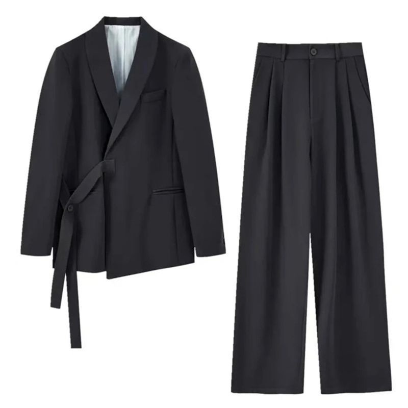 Ensemble deux pièces élégant et raffiné pour femme, collection printemps 2024, style coréen déesse. Veste blazer et pantalon décontractés._voghion.com