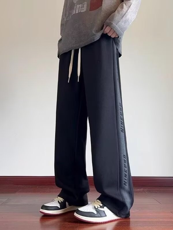boy American Style Gray Men's Simple Sweatpants 2025 New Cotton Casual Pants Loose Straight-Leg Sports Trousers_voghion.com