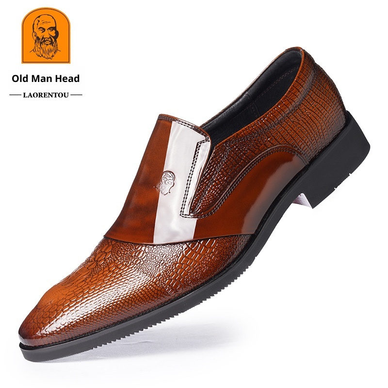 Voyage Elderly Crocodile Pattern Leather Large Size Trendy Korean Style Slim Fit Polished Casual Pointed Toe Men's Shoes 20252_voghion.com