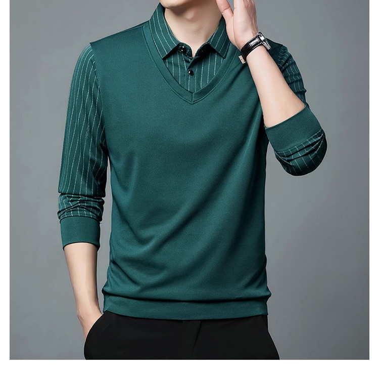 Ensemble deux pièces garçon, chemise courte, t-shirt à col, manches longues, pull tricoté printemps automne, sous-vêtement ample style papa_voghion.com