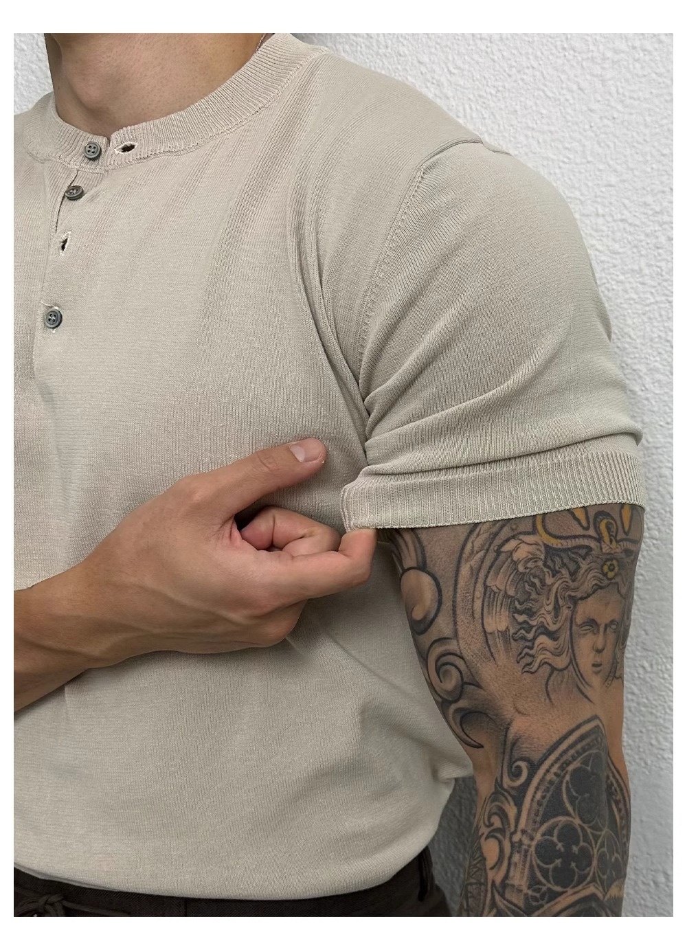 QFV507045555501<2 Henry Collar Short Sleeve Knitted Shirt For Men Summer Ice Silk Breathable Slim Fit Muscle-Showing Business European And_voghion.com