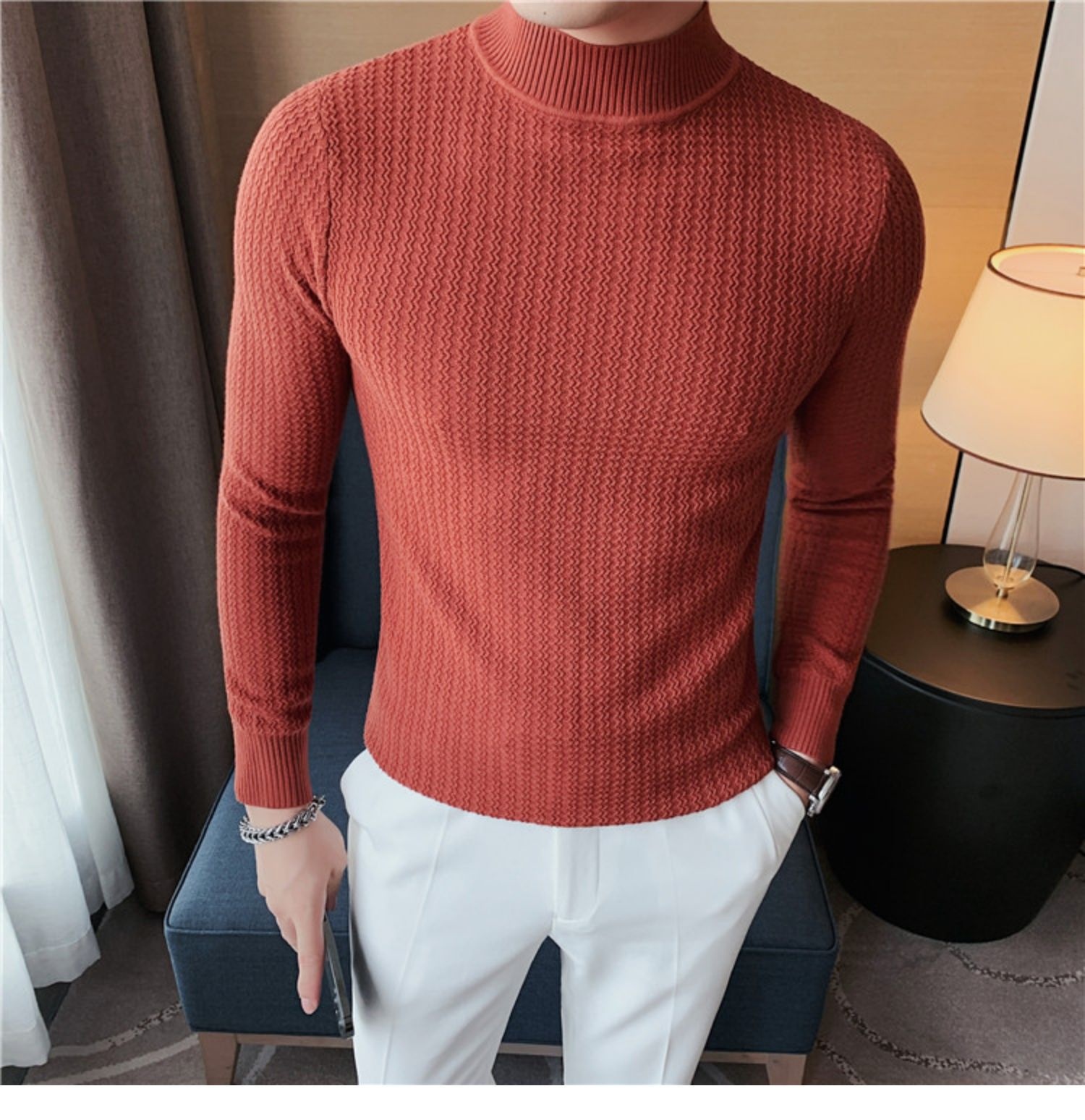 boy Boy Boy Half Turtleneck Sweater Autumn Winter 2023 New Hot High-end Mid-neck Knitted Base Shirt Men's Style_voghion.com