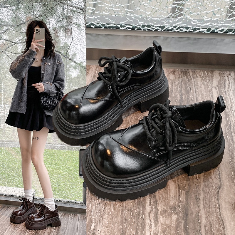 Voyage Damen-Lederschuhe mit dicker Sohle, britische Derby-Schnürschuhe mit großer Zehenpartie, neues Modell Frühjahr 2025, Slipper mit Absatz._voghion.com